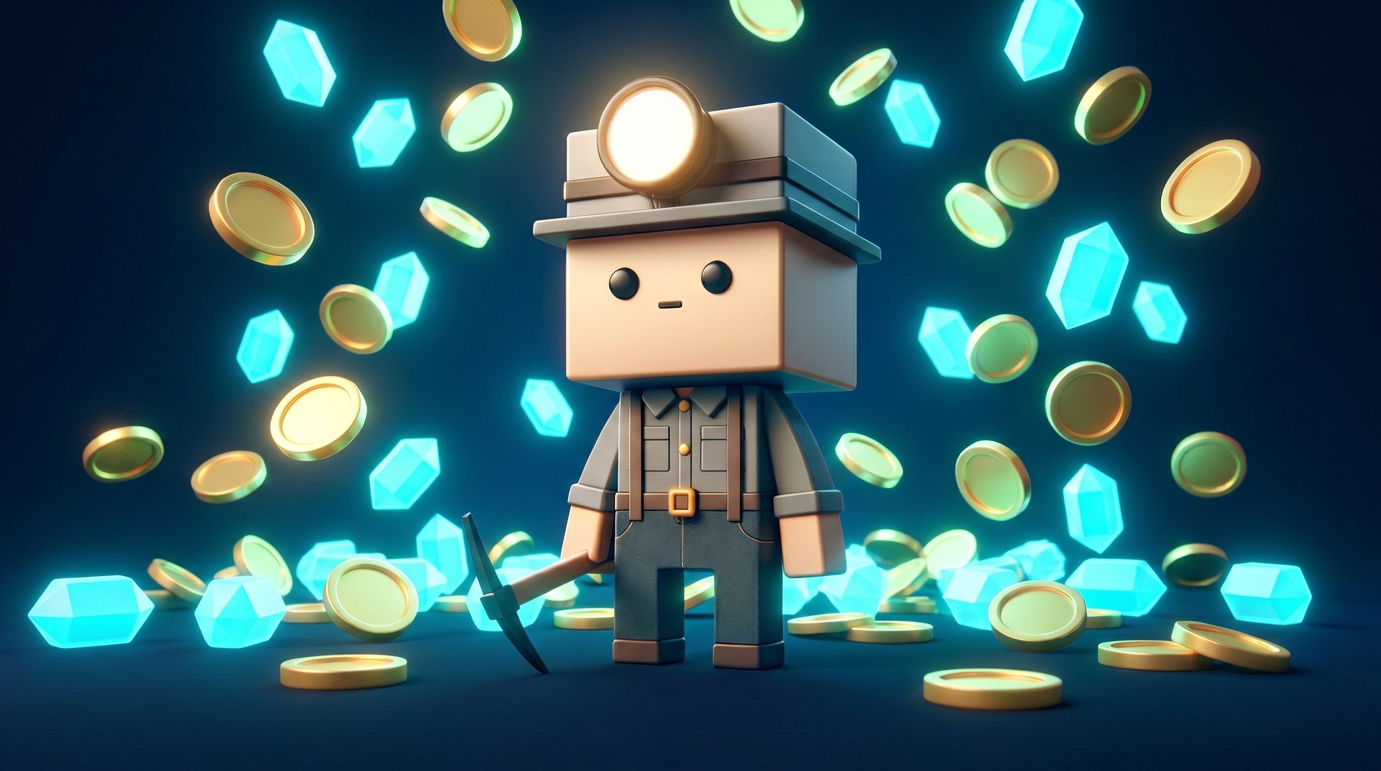A pile of glowing crypto gems and coins, representing the Gem Hunters community track record