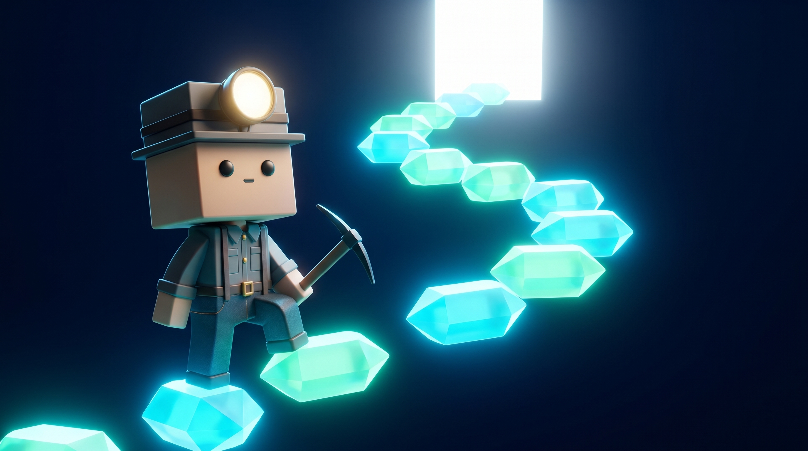 A glowing trail of gems leading upward along a path, representing an entrepreneur's journey