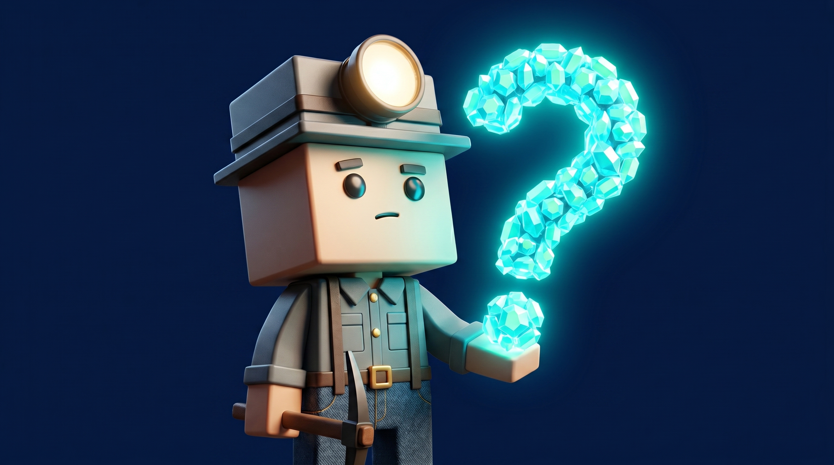 The Gem Hunters miner mascot holding a glowing question mark made of gems, separating fact from rumor