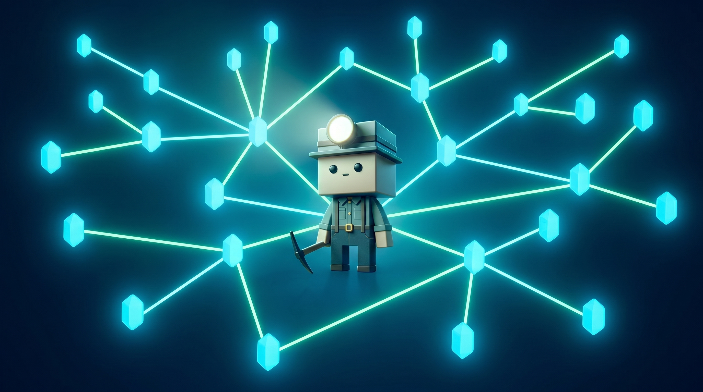 A glowing crypto gem rising from an open treasure chest of coins