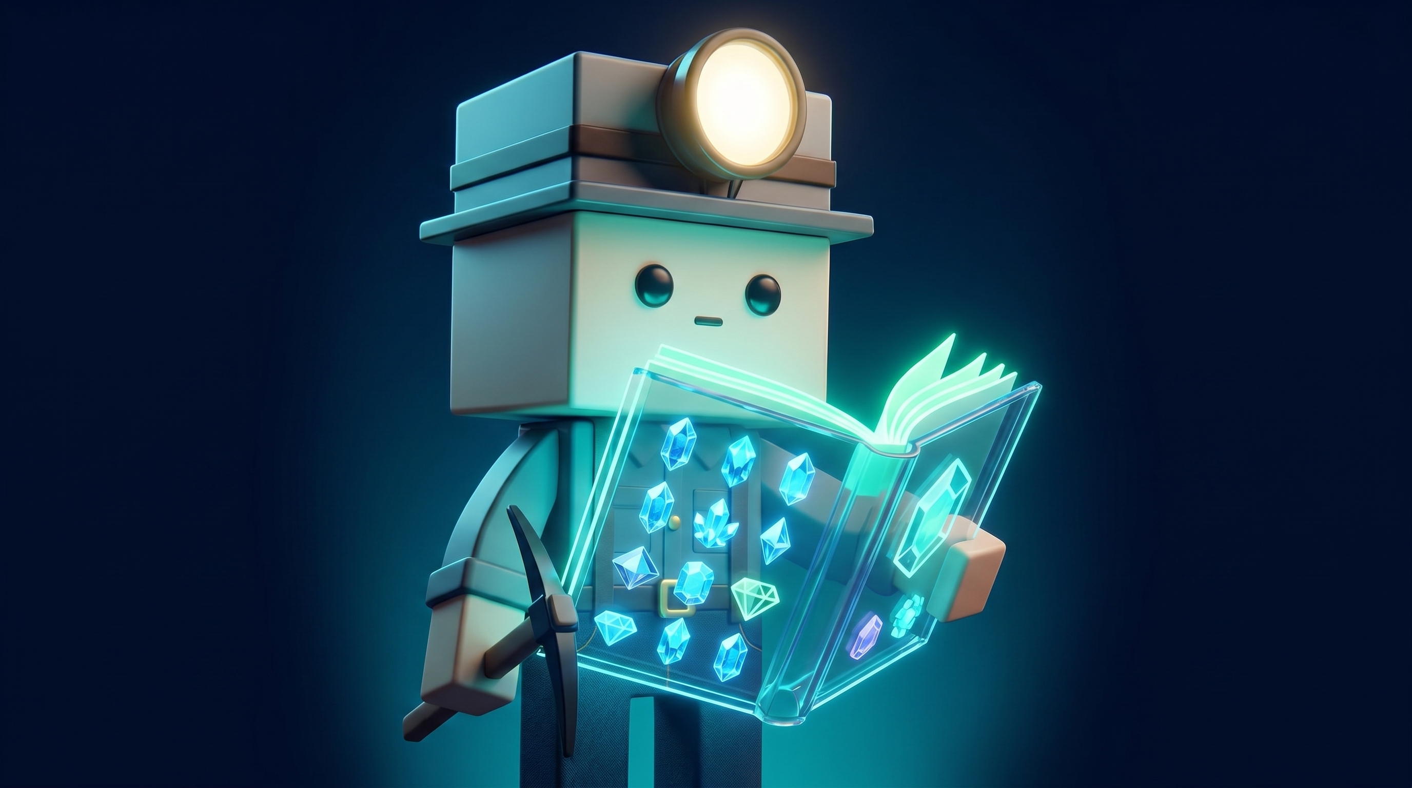 The Gem Hunters mascot reading a glowing logbook filled with rows of gem icons, representing logged calls