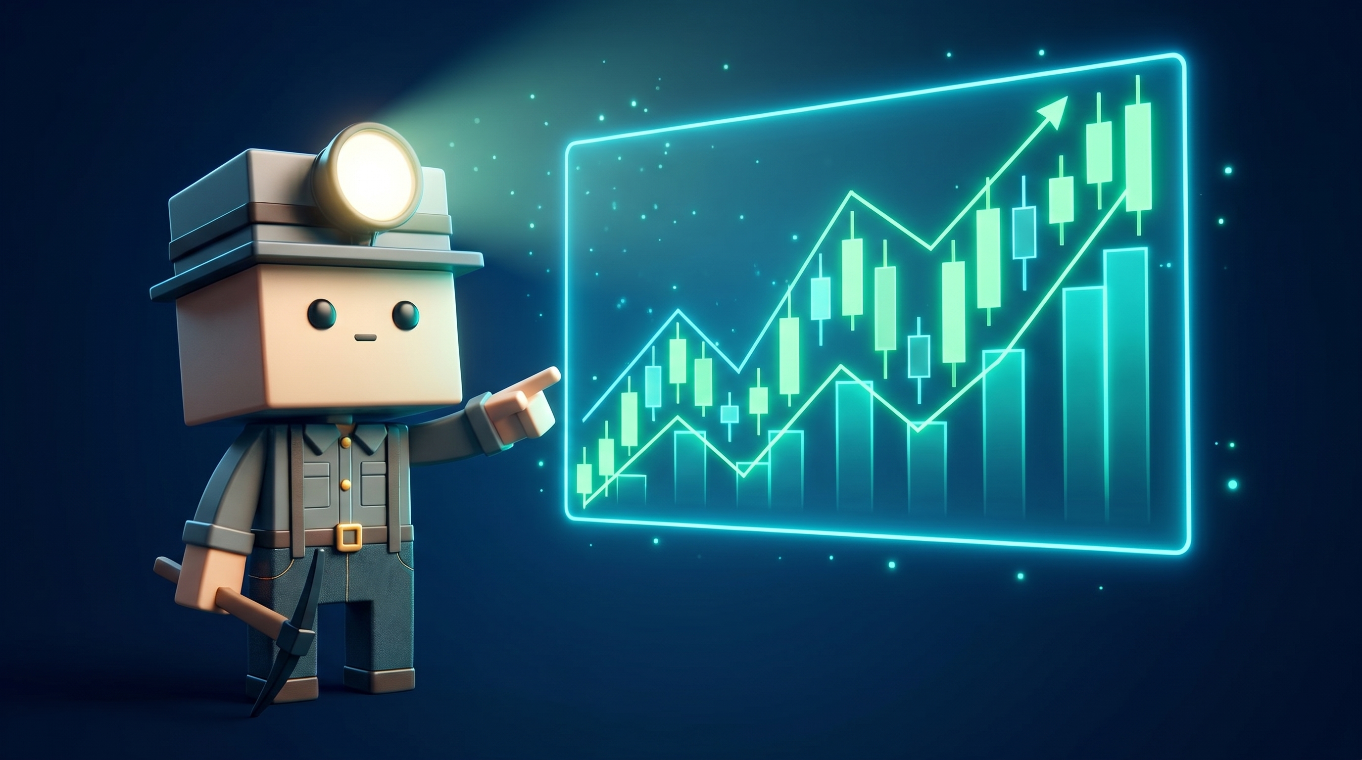 A glowing crypto gem above a holographic trading chart