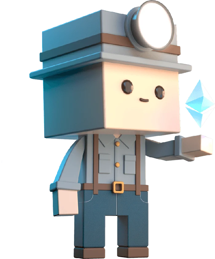 Gem Hunters miner holding an Ethereum crystal