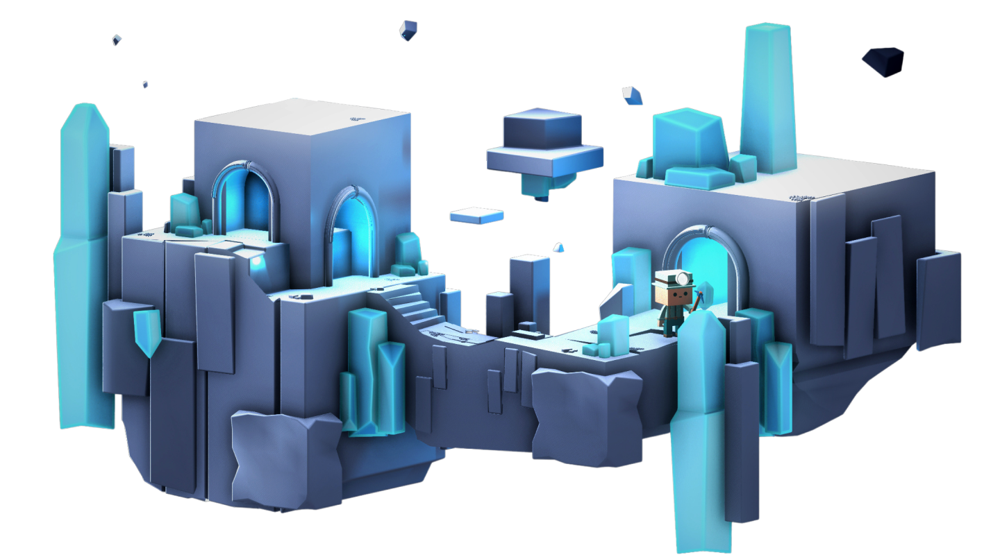 Gem Hunters 3D city with glowing gems