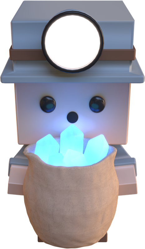 Gem Hunters mascot holding glowing gems